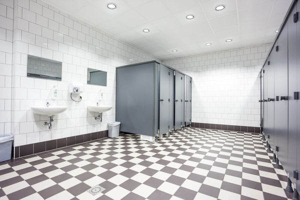 CYCLAMEN UVC air disinfection lights installed in a public washroom