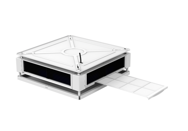 Product image of Iris Omnidirectional upper room UVGI fixture by UV Can Sanitize with filter being pulled out.