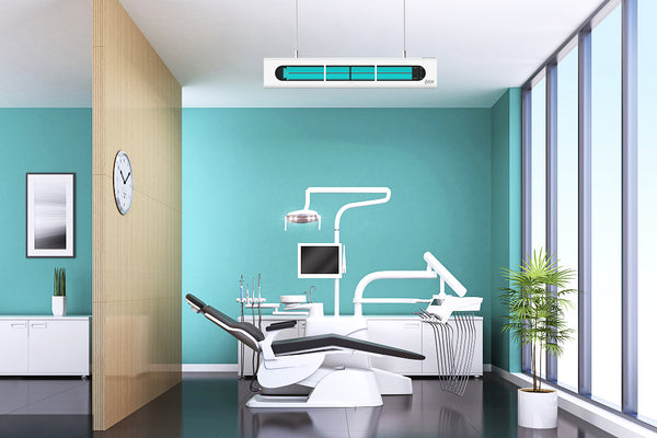 Image of Iris upper room wall-mounted UVGI fixture by UV Can Sanitize in a dental office..