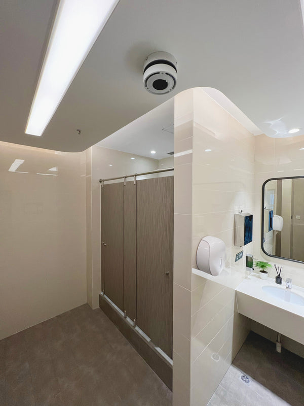 Photo of Carnation Upper Room UVGI Fixture from UV Can Sanitize installed in a washroom