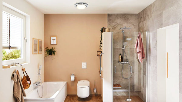 Image of CYCLAMEN UV-C Air Disinfection Downlight by UV Can Sanitize installed in a bathroom