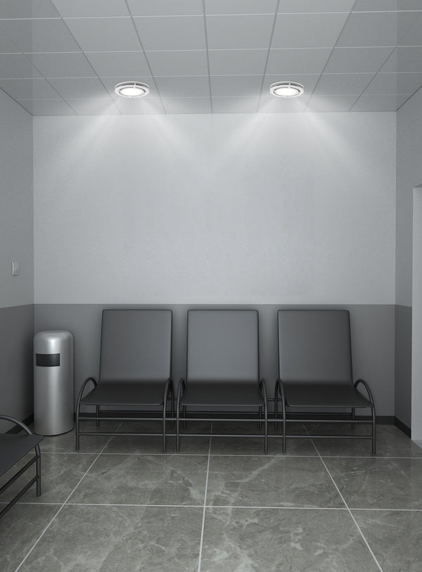 Image of CYCLAMEN UV-C Air Disinfection Downlight by UV Can Sanitize installed in a waiting room