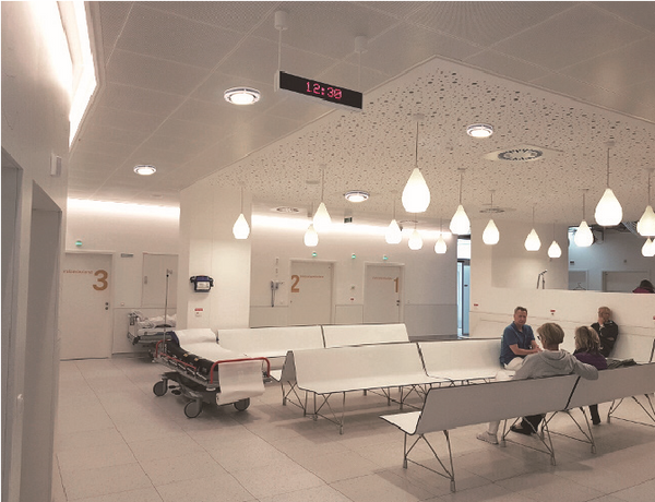 Image of CYCLAMEN UV-C Air Disinfection Downlight by UV Can Sanitize installed in a hospital waiting room