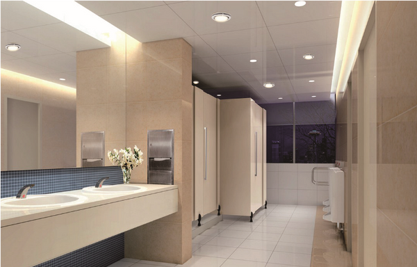 Image of CYCLAMEN UV-C Air Disinfection Downlight by UV Can Sanitize installed in a washroom